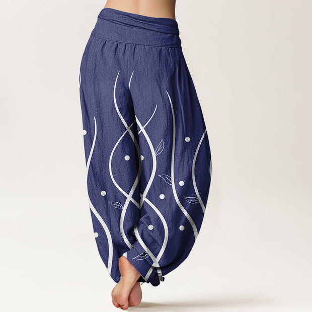 Buddha Stones Casual Minimalist Vine Leaf Pattern Women's Elastic Waist Harem Pants