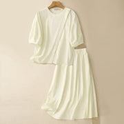 Buddha Stones 2pcs Irregular Button Design Shirt Skirt With Pockets Cotton Clothing Women's Set - LightYellow - US8-10，UK/AU12-14，EU40-42 (2XL) - image 22