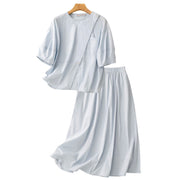 Buddha Stones 2pcs Irregular Button Design Shirt Skirt With Pockets Cotton Clothing Women's Set - image 14