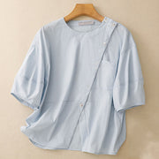 Buddha Stones 2pcs Irregular Button Design Shirt Skirt With Pockets Cotton Clothing Women's Set - image 3