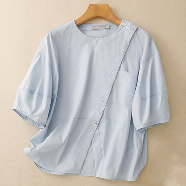 Buddha Stones 2pcs Irregular Button Design Shirt Skirt With Pockets Cotton Clothing Women's Set - image 3