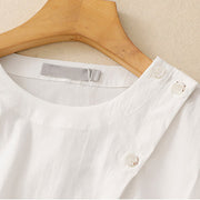 Buddha Stones 2pcs Irregular Button Design Shirt Skirt With Pockets Cotton Clothing Women's Set - image 17