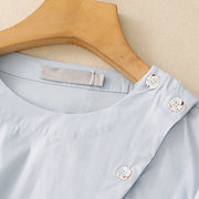 Buddha Stones 2pcs Irregular Button Design Shirt Skirt With Pockets Cotton Clothing Women's Set - image 5