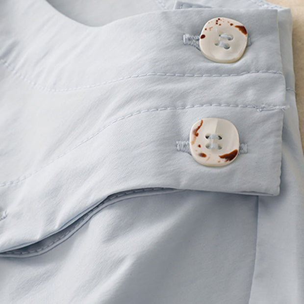 Buddha Stones 2pcs Irregular Button Design Shirt Skirt With Pockets Cotton Clothing Women's Set - image 6