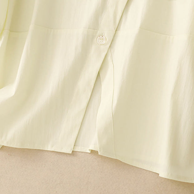 Buddha Stones 2pcs Irregular Button Design Shirt Skirt With Pockets Cotton Clothing Women's Set - image 25