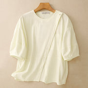 Buddha Stones 2pcs Irregular Button Design Shirt Skirt With Pockets Cotton Clothing Women's Set - image 23