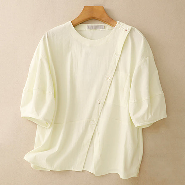 Buddha Stones 2pcs Irregular Button Design Shirt Skirt With Pockets Cotton Clothing Women's Set - image 23
