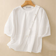Buddha Stones 2pcs Irregular Button Design Shirt Skirt With Pockets Cotton Clothing Women's Set - image 16