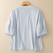 Buddha Stones 2pcs Irregular Button Design Shirt Skirt With Pockets Cotton Clothing Women's Set - image 4