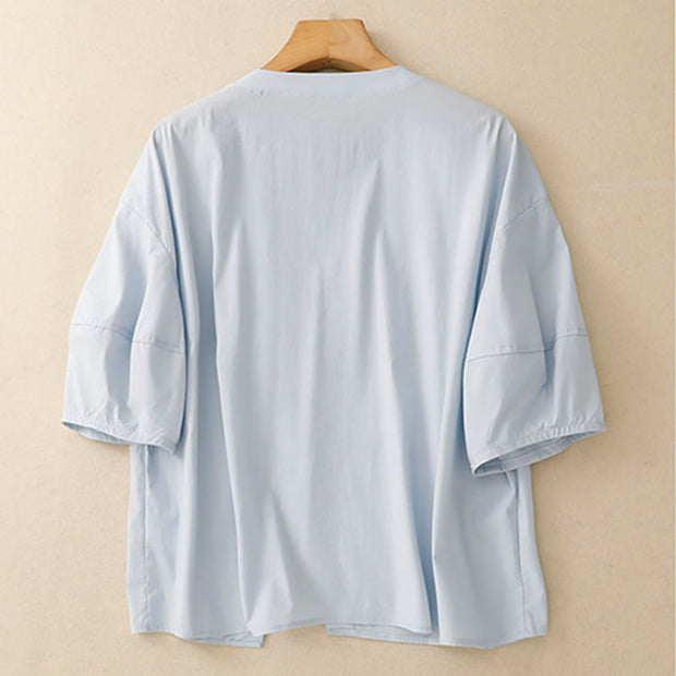 Buddha Stones 2pcs Irregular Button Design Shirt Skirt With Pockets Cotton Clothing Women's Set - image 4