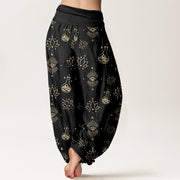 Buddha Stones Casual Lotus Eye Of Horus Pattern Women's Elastic Waist Harem Pants