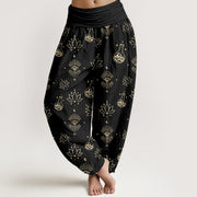 Buddha Stones Casual Lotus Eye Of Horus Pattern Women's Elastic Waist Harem Pants