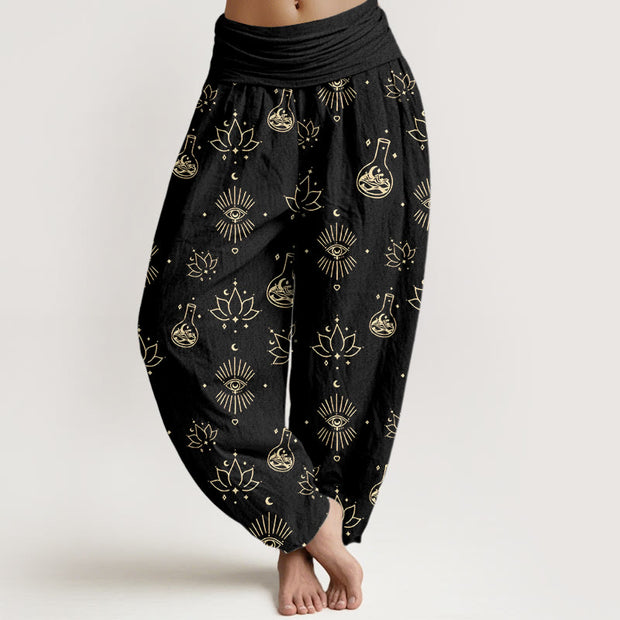 Buddha Stones Casual Lotus Eye Of Horus Pattern Women's Elastic Waist Harem Pants