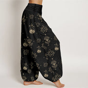 Buddha Stones Casual Lotus Eye Of Horus Pattern Women's Elastic Waist Harem Pants
