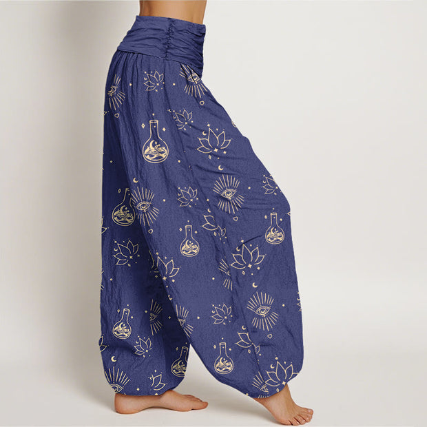 Buddha Stones Casual Lotus Eye Of Horus Pattern Women's Elastic Waist Harem Pants