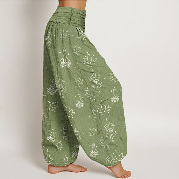 Buddha Stones Casual Lotus Eye Of Horus Pattern Women's Elastic Waist Harem Pants