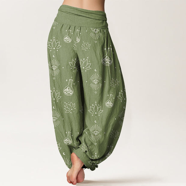 Buddha Stones Casual Lotus Eye Of Horus Pattern Women's Elastic Waist Harem Pants