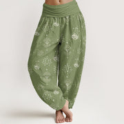 Buddha Stones Casual Lotus Eye Of Horus Pattern Women's Elastic Waist Harem Pants