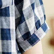Buddha Stones Casual Plaid Pattern Half Sleeve Cotton Linen Midi Dress With Pockets - image 16