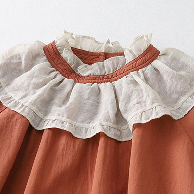 Buddha Stones Casual Ruffled Lace Patchwork Design Puff Sleeve Cotton Midi Dress With Pockets - image 3