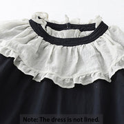Buddha Stones Casual Ruffled Lace Patchwork Design Puff Sleeve Cotton Midi Dress With Pockets - image 12