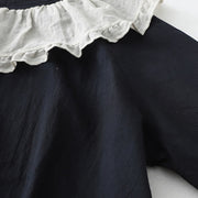 Buddha Stones Casual Ruffled Lace Patchwork Design Puff Sleeve Cotton Midi Dress With Pockets - image 13