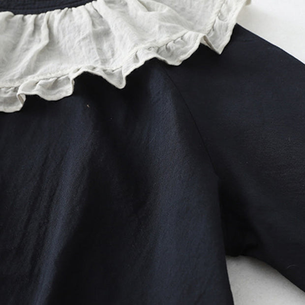 Buddha Stones Casual Ruffled Lace Patchwork Design Puff Sleeve Cotton Midi Dress With Pockets - image 13