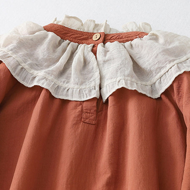 Buddha Stones Casual Ruffled Lace Patchwork Design Puff Sleeve Cotton Midi Dress With Pockets - image 4