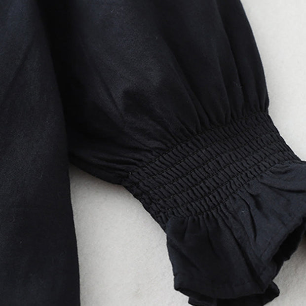 Buddha Stones Casual Ruffled Lace Patchwork Design Puff Sleeve Cotton Midi Dress With Pockets - image 14