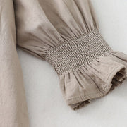 Buddha Stones Casual Ruffled Lace Patchwork Design Puff Sleeve Cotton Midi Dress With Pockets - image 19