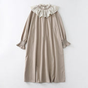 Buddha Stones Casual Ruffled Lace Patchwork Design Puff Sleeve Cotton Midi Dress With Pockets - Linen - US12，UK/AU16，EU44 (2XL) - image 17