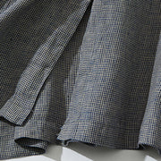 Buddha Stones Commute Retro DimGray Plaid Lantern Sleeve Cotton Linen Midi Dress With Pockets - image 9