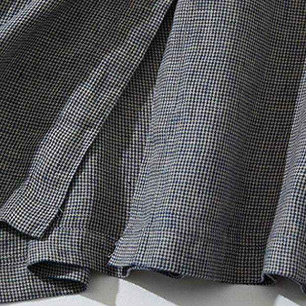 Buddha Stones Commute Retro DimGray Plaid Lantern Sleeve Cotton Linen Midi Dress With Pockets - image 9