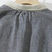 Buddha Stones Commute Retro DimGray Plaid Lantern Sleeve Cotton Linen Midi Dress With Pockets - image 4