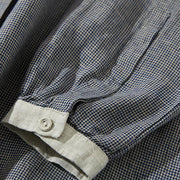Buddha Stones Commute Retro DimGray Plaid Lantern Sleeve Cotton Linen Midi Dress With Pockets - image 6