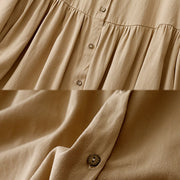 Buddha Stones Commute Pure Color Button Design Lapel Cotton Midi Dress - image 6