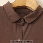 Buddha Stones Commute Pure Color Button Design Lapel Cotton Midi Dress - image 10