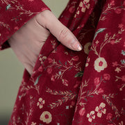 Buddha Stones Ethnic Printing Drawstring Long Sleeve Cotton Linen Maxi Dress With Pockets - image 16