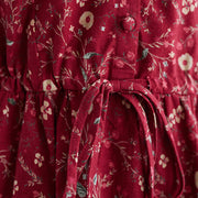 Buddha Stones Ethnic Printing Drawstring Long Sleeve Cotton Linen Maxi Dress With Pockets - image 15