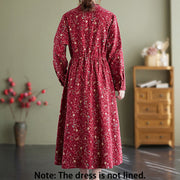 Buddha Stones Ethnic Printing Drawstring Long Sleeve Cotton Linen Maxi Dress With Pockets - image 7