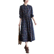 Buddha Stones Ethnic Printing Drawstring Long Sleeve Cotton Linen Maxi Dress With Pockets - image 5