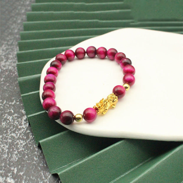 Buddha Stones Various Color Tiger Eye Beads Pixiu Wealth Courage Bracelet