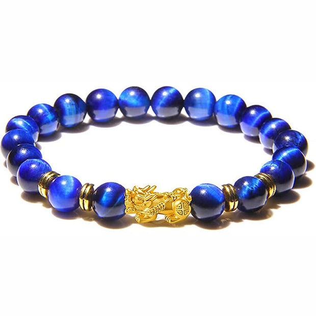 Buddha Stones Various Color Tiger Eye Beads Spacer Beads Pixiu Wealth Courage Bracelet - Blue Tiger Eye(Wrist Circumference: 14-17cm) - image 5