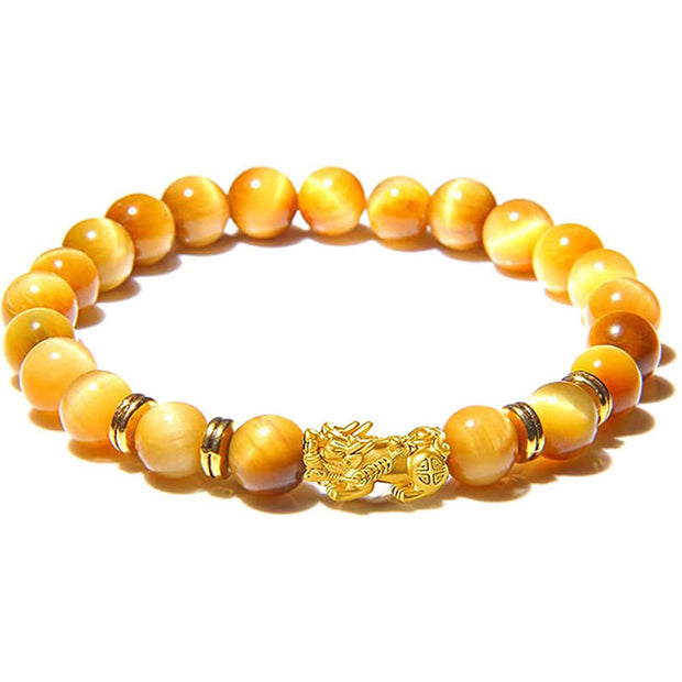 Buddha Stones Various Color Tiger Eye Beads Spacer Beads Pixiu Wealth Courage Bracelet - Golden Tiger Eye(Wrist Circumference: 14-17cm) - image 4