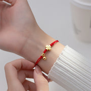 Buddha Stones 925 Sterling Silver Plated Gold Four Leaf Clover Red String Connection Bracelet - image 10