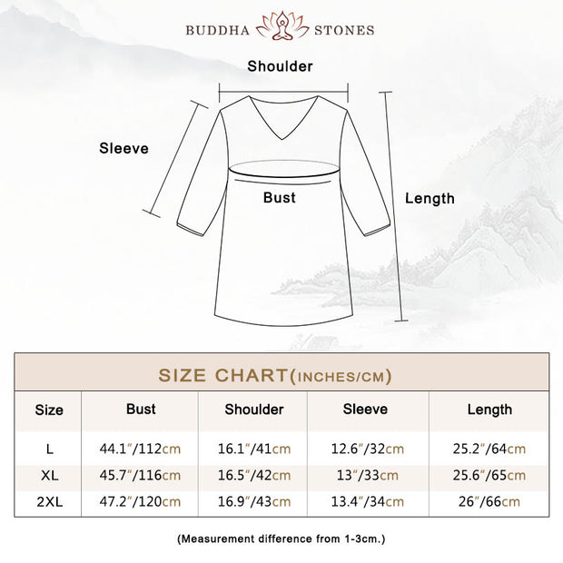 Buddha Stones Casual Plain Loose Women's V-Neck Design Half Sleeve Cotton Shirt - image 4