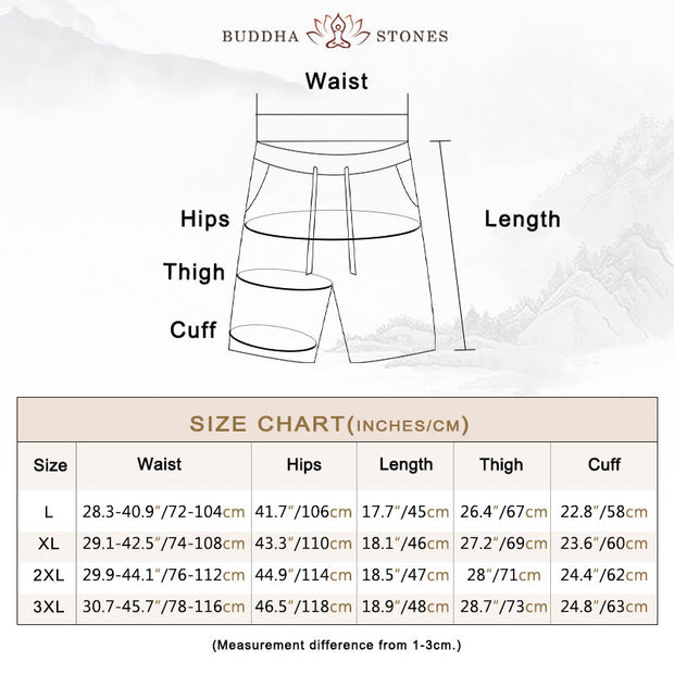 Buddha Stones Drawstring Elastic Waist Cotton Linen Men's Shorts With Pockets
