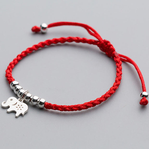 Buddha Stones 925 Sterling Silver Beads Snowflake Elephant Red String Luck Bracelet - image 3