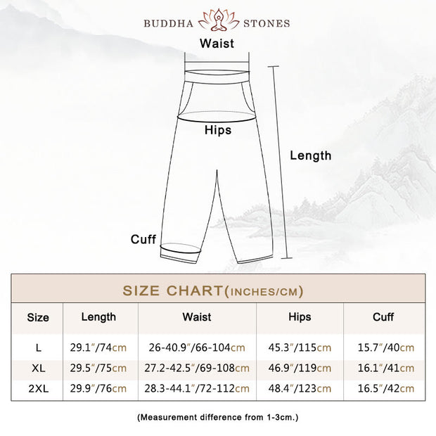 Buddha Stones Summer Plain Casual Cropped Pants Women's Double Layer Cotton Linen Harem Pants With Pockets