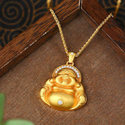 Buddha Stones Copper Laughing Buddha Pattern Happiness Necklace Pendant - image 2